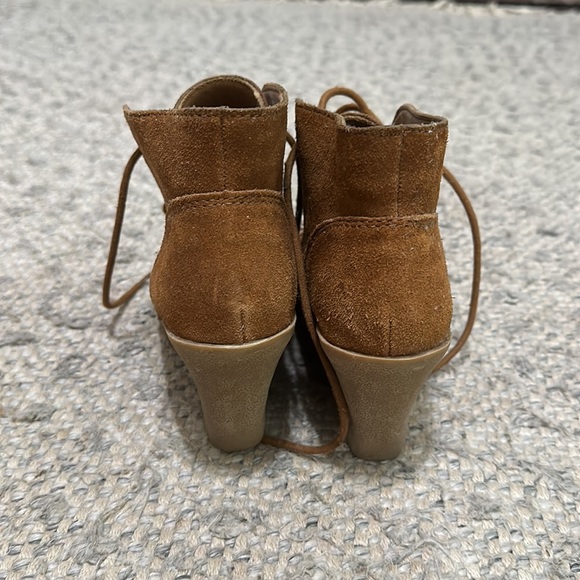 Merona Brown Suede Wedge Heel Lace up Booties - Picture 2 of 3